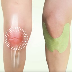 Knee-shaped Wellnee patch applied around the kneecap